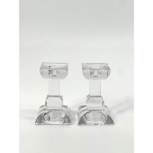 VILLEROY & BOCH Candle Taper Holders Crystal Square 4” Tall Set Of 2 - Picture 2 of 7